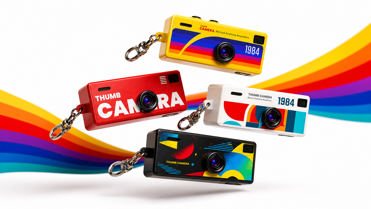 Mini caméras au design rétro et bandes colorées